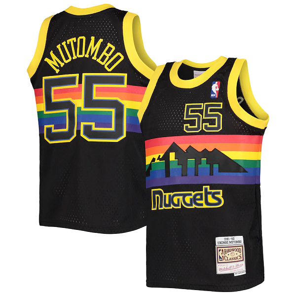 Youth Black Denver Nuggets #55 Dikembe Mutombo 1991-92 Hardwood Classics Reload Throwback Stitched Jersey